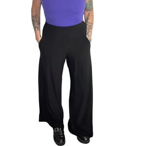 Sympli Canada Wide Leg Pants Black High Waist Side Pockets Travel Resort Sz 8